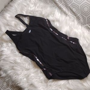 Speedo Power Plus one pc swimsuit black w/ metallic embellishments sz 12